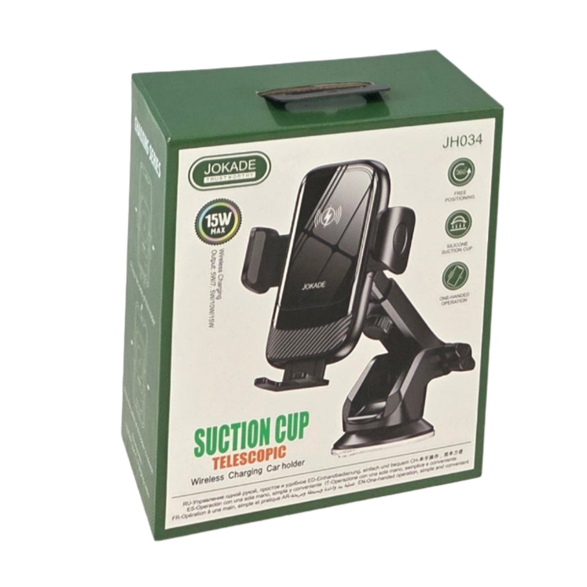 Suport auto pentru telefon cu încărcare wireless și braț telescopic, prindere cu ventuză JH034