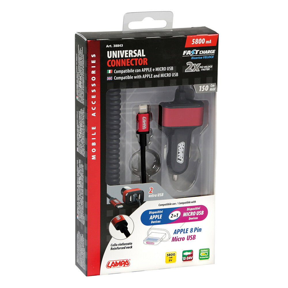 Car Charger with Micro USB, iPhone & Dual USB Ports