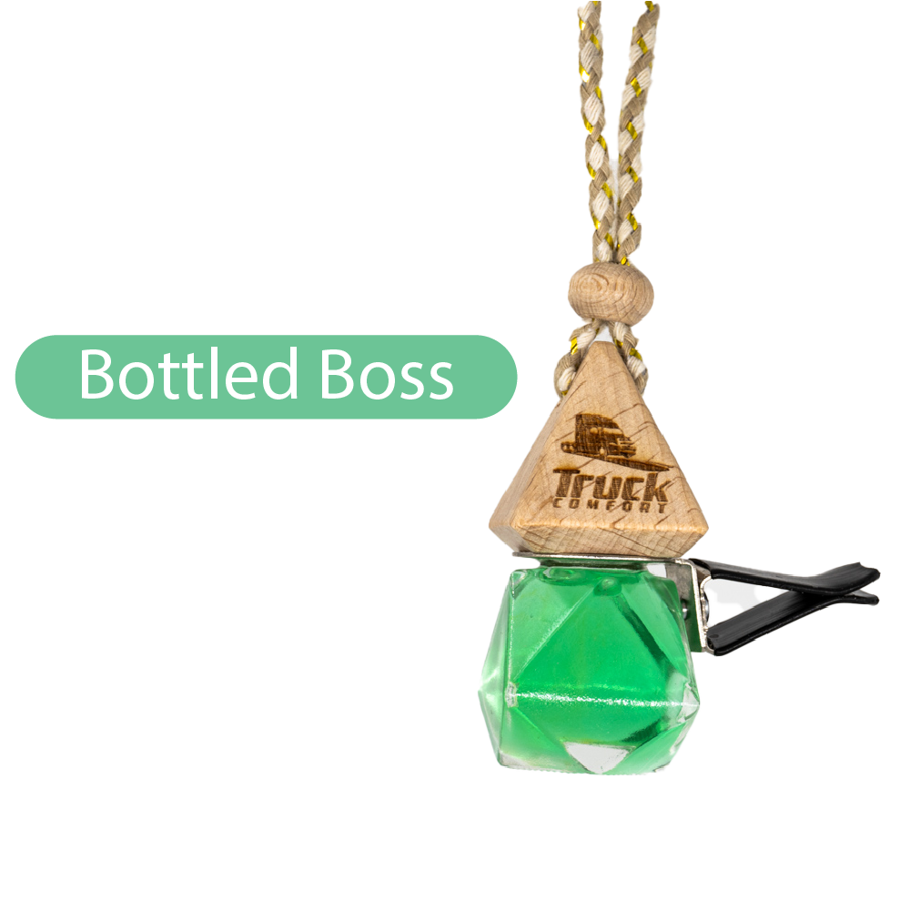 Parfum pentru mașină în sticluță elegantă cu capac din lemn