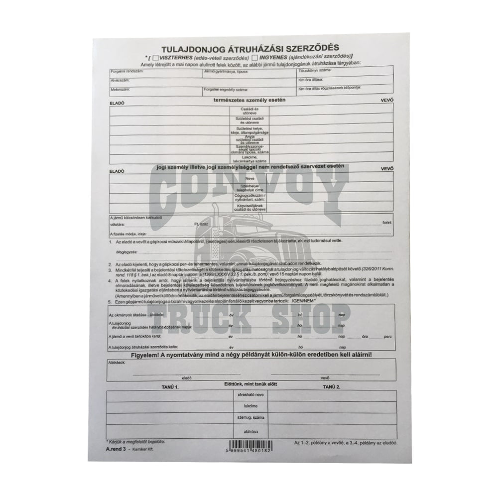 Vehicle Sale and Purchase Agreement Form – 4 Copies