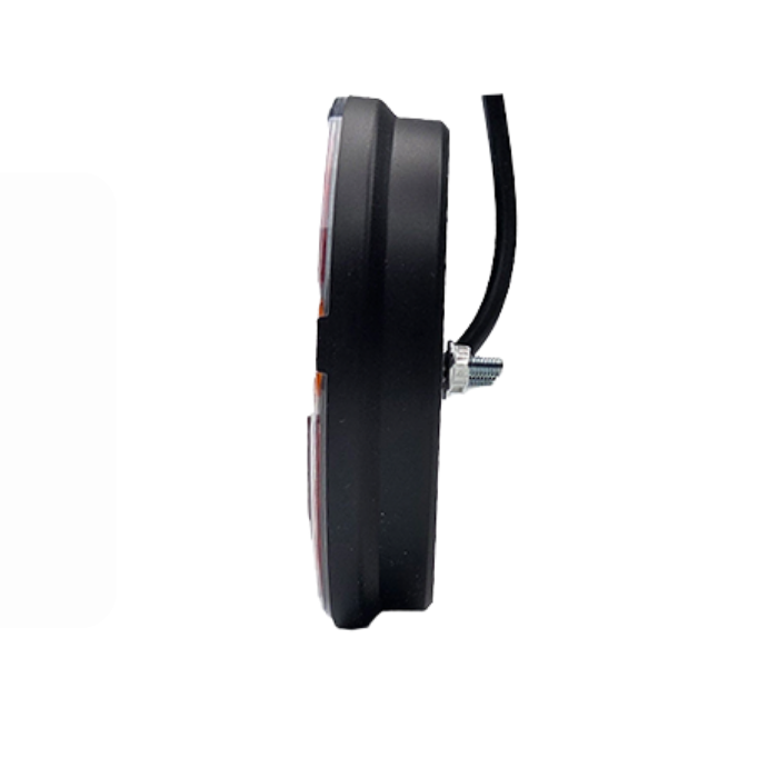 Round LED Tail Light with Indicator Strip, Clear Lens, 12/24V