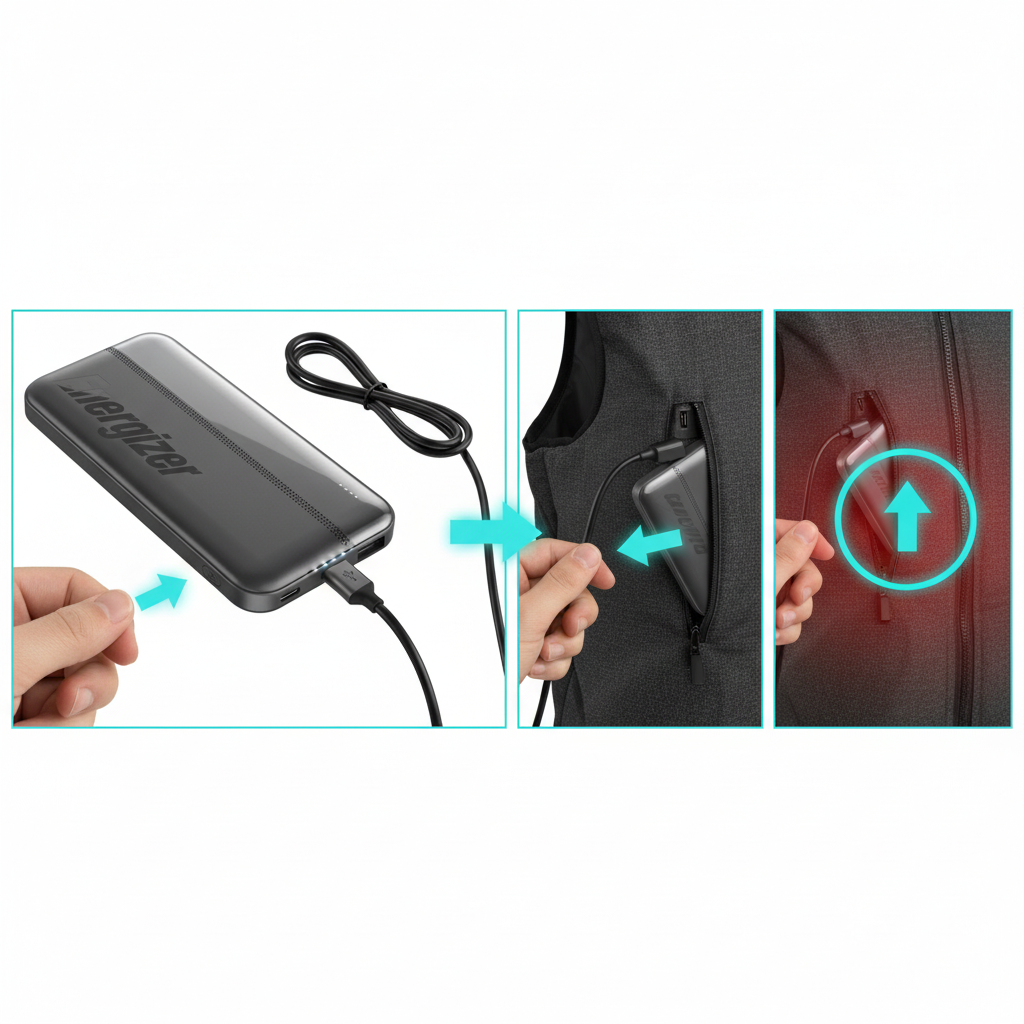 Power bank Energizer para chaleco calefactable – Carga rápida y compatibilidad universal