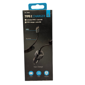 Încărcător auto USB-C, 1 port, 3000mA, cablu spirală 150cm