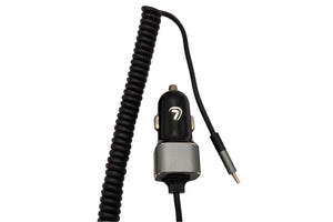 Încărcător auto USB-C, 1 port, 3000mA, cablu spirală 150cm