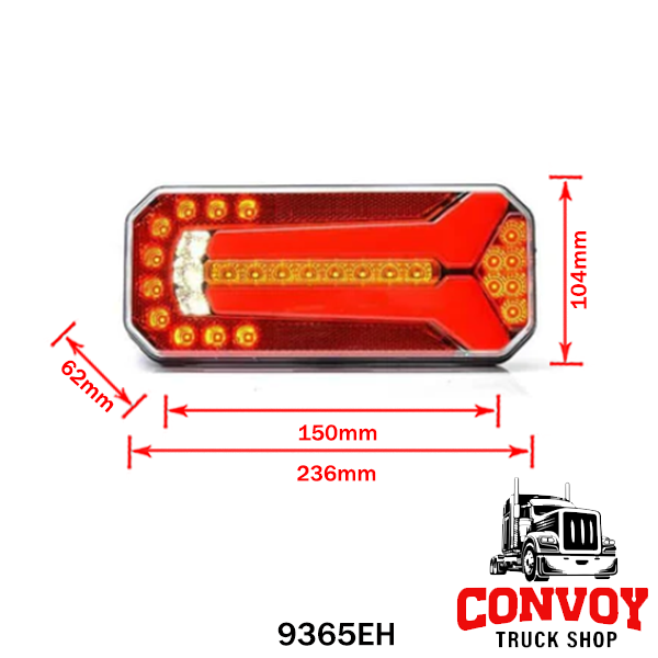 LED Rear Light 6-in-1, Left-Right, Fog & Reverse, Dynamic Indicator, Reflector, 12/24V