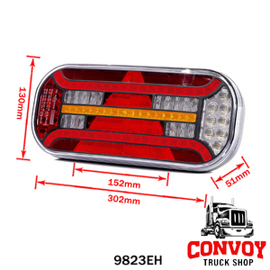 LED Rear Lamp 6-Function with Dynamic Indicator & Triangle Reflector 12-36V