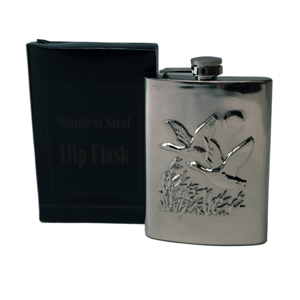 Metal Hip Flask with Engraved Wild Duck Design – 240 ml