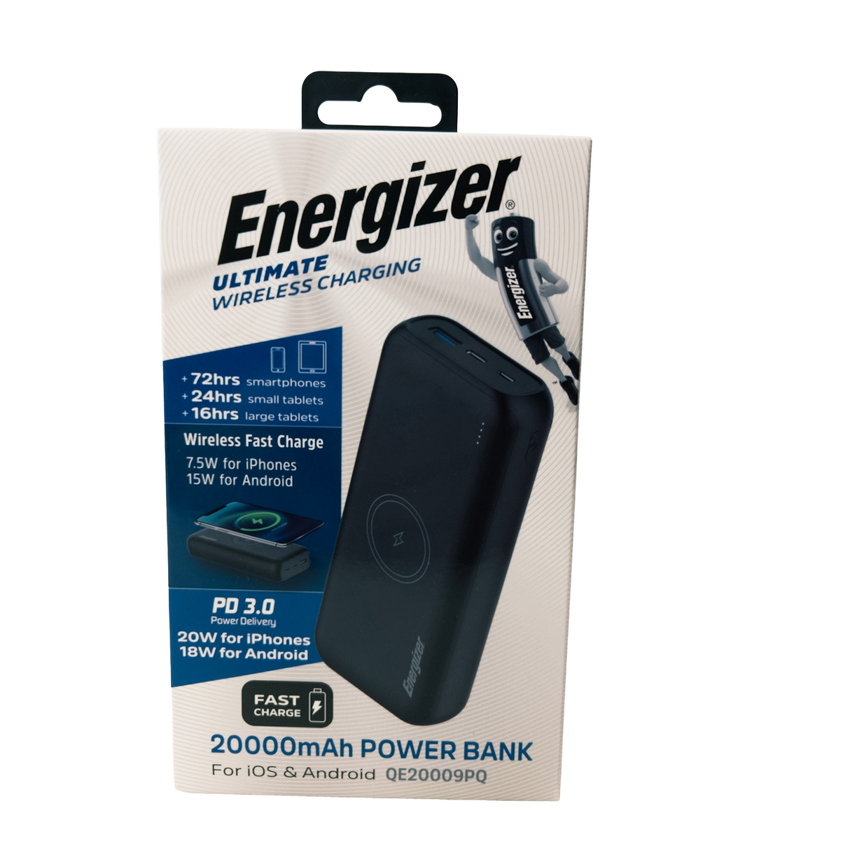 Energizer 20,000mAh Wireless Power Bank, 15W Fast Charging
