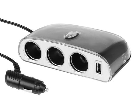 3-Socket Car Cigarette Lighter Splitter with USB Port