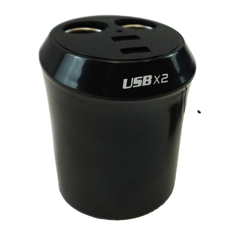 Dual Car Cigarette Lighter Splitter with 2 USB Ports for Cup Holder