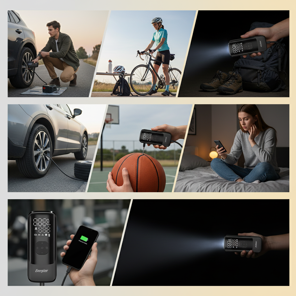 Mini compresor portabil cu power bank și lanternă LED Energizer PAC4000